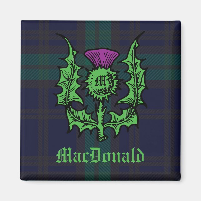 Scottish Thistle på Mörk Tartan Custom Name Magnet (Framsidan)