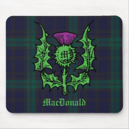 Scottish Thistle på Mörk Tartan Custom Name Musmatta