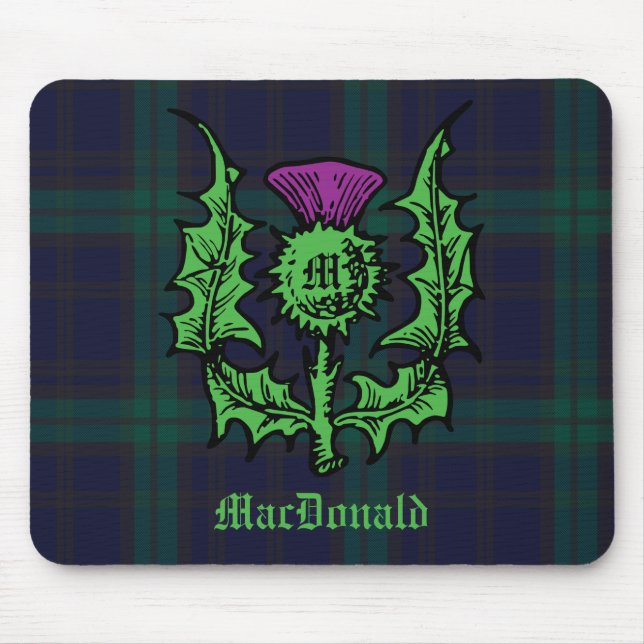 Scottish Thistle på Mörk Tartan Custom Name Musmatta (Framsidan)