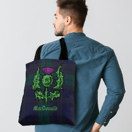 Scottish Thistle på Mörk Tartan Custom Name Tygkasse