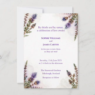 Scottish Watercolour Thistle Wedding Invitation Inbjudningar