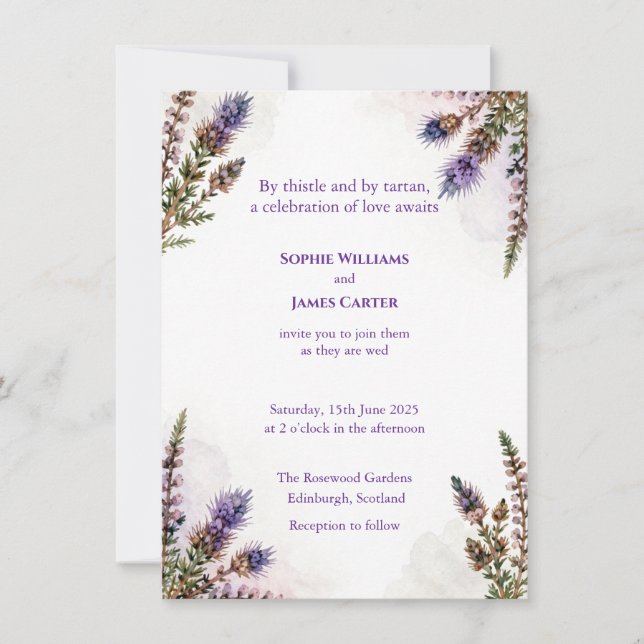 Scottish Watercolour Thistle Wedding Invitation Inbjudningar (Framsida)