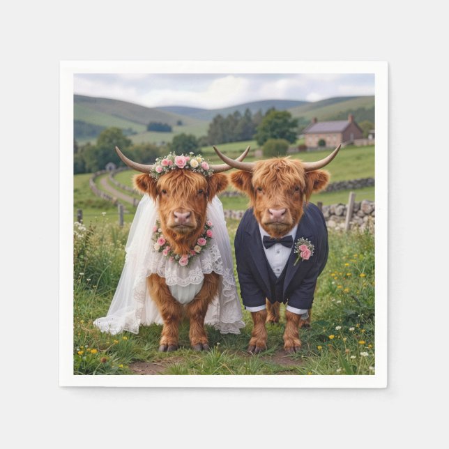 Scottish Wedding Highland Cows Pappersservett (Framsidan)