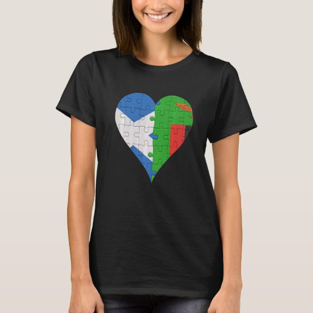 Scottish Zambian Flagga Heart T Shirt (Framsida)