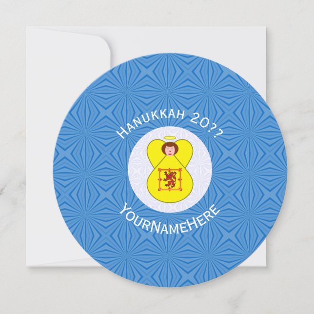 Scottisk Lejon Rampant Ängel Hanukkah Flagga Perso Inbjudningar (Framsida)