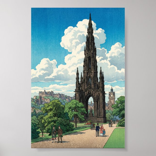Scottmonumentet i Edinburgh Japansk Träblockstryck Poster (Framsidan)