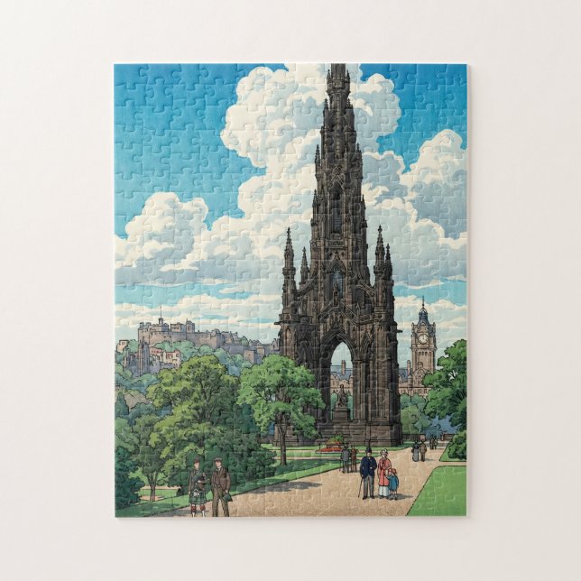 Scottmonumentet i Edinburgh Japansk Träblockstryck Pussel (Vertikal)
