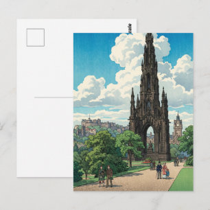 Scottmonumentet i Edinburgh Japansk Träblockstryck Vykort