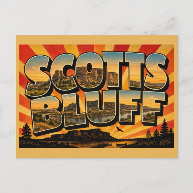 Scotts Bluff Nebraska Flod Prärie Sandstenskonst Vykort (Framsida)
