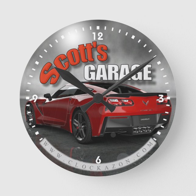 Scott's Garage Corvette Wall Clock Rund Klocka (Framsida)