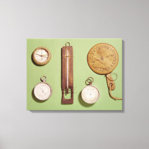 Scotts kompass, termometer, sundial, canvastryck