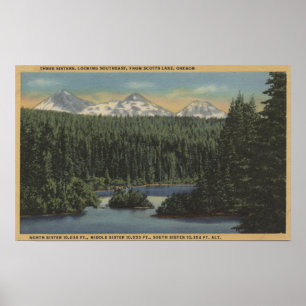 Scotts sjön, Oregon - beskåda av tre systrar Poster