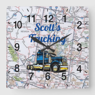 Scott's Trucking Road Karta Square Wall Clock Fyrkantig Klocka