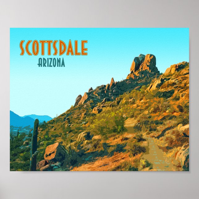Scottsdale Arizona Cactus and Mountain Vintage Poster (Framsidan)