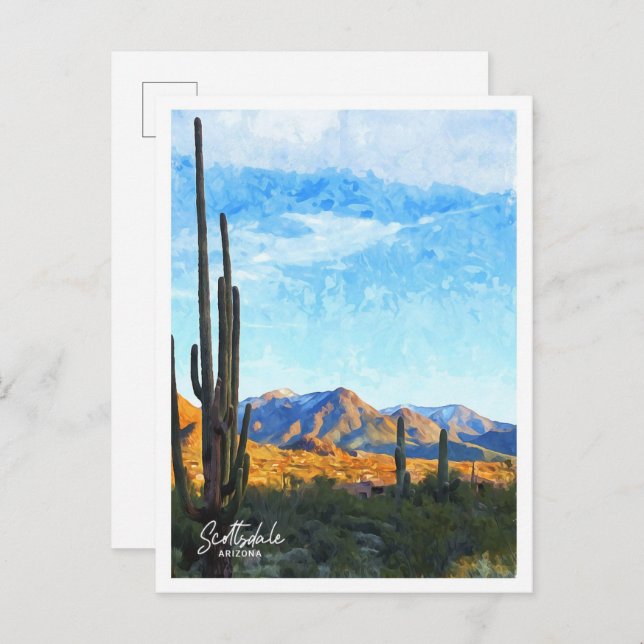 Scottsdale Arizona Watercolor Illustration Vykort (Fram/baksida)