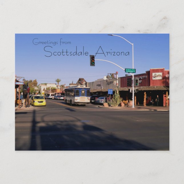 Scottsdale Arizonas vykort för huvudgatubutiker (Framsida)