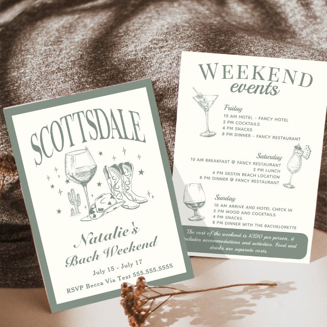 Scottsdale Bachelorette Social Cocktail Itinerary Inbjudningar (Skapare uppladdad)