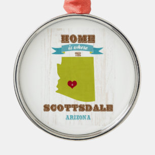 Scottsdale hem- Arizona karta - är var hjärtan Julgransprydnad Metall
