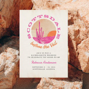 Scottsdale Retro Vintage Rosa Orange Möhippa Inbjudningar