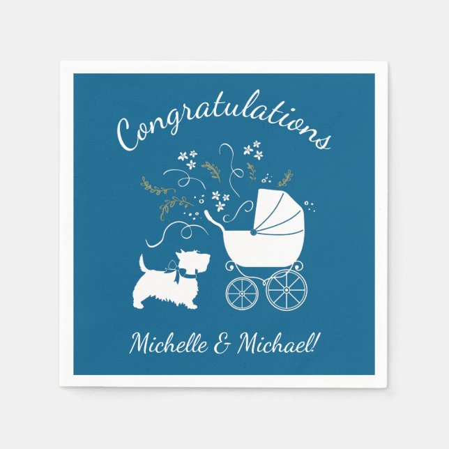 Scotty Hund Baby Shower Puppy Scottish Terrier Blu Pappersservett (Framsidan)