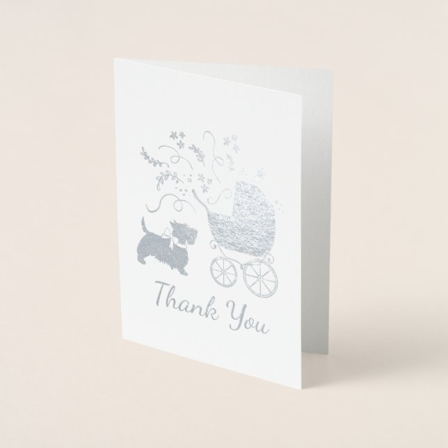 Scotty Hund Baby Shower Puppy Scottish Terrier Grå Folierat Kort (Framsida)