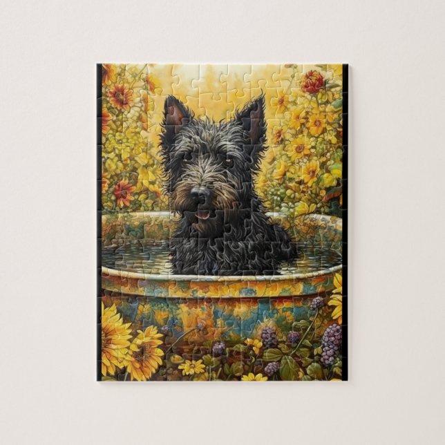 Scotty Hund i Garden Pot bland Flowers Puzzle Pussel (Vertikal)