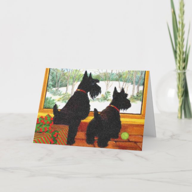 Scotty Hundar på julen - väntar på tomten Helgkort (Framsida)