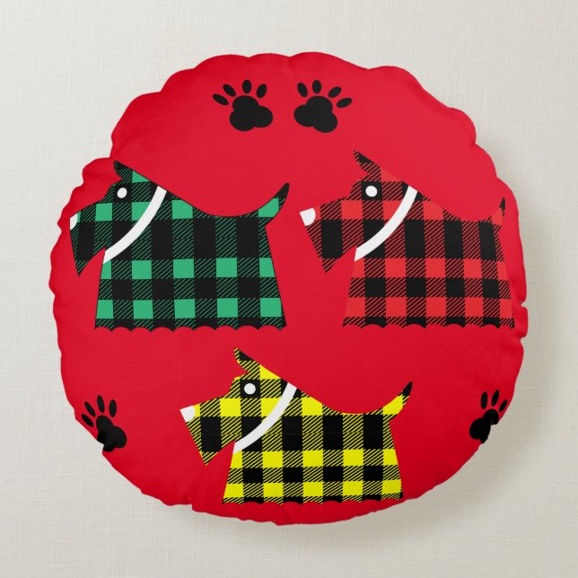 Scotty Terrier Hundar Cute Funny Terriers raser Th Rund Kudde (Framsidan)