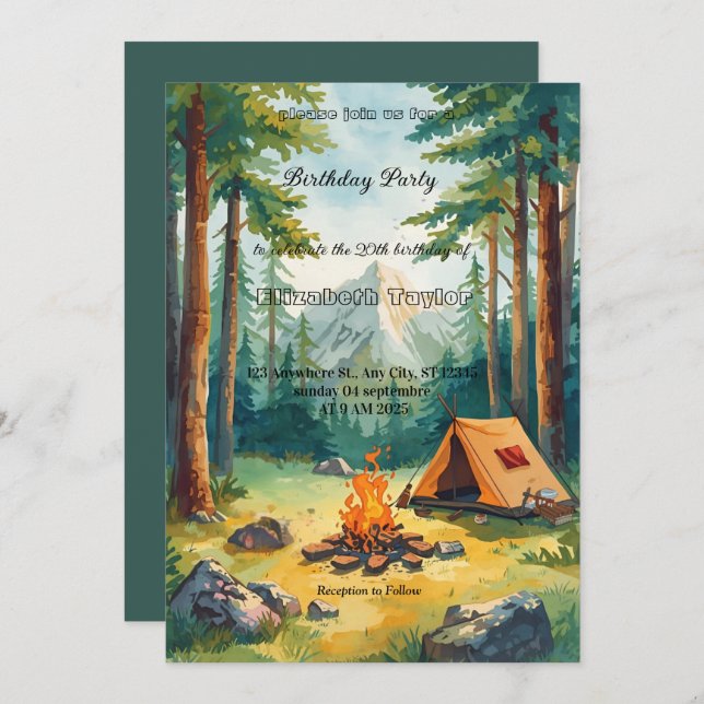 scout Camping party birthday invitation Inbjudningar (Fram/baksida)