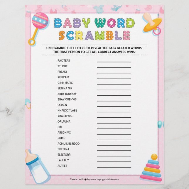Scramble baby Ord [Baby Basics Rosa] Brevhuvud (Framsida)