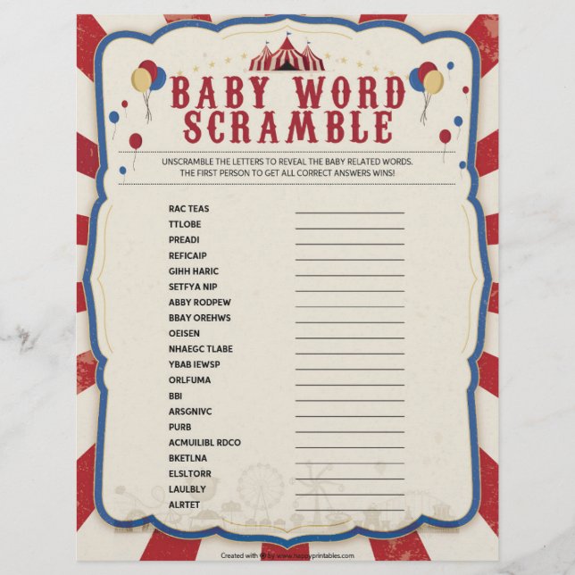 Scramble baby Ord [Circus Theme] Brevhuvud (Framsida)