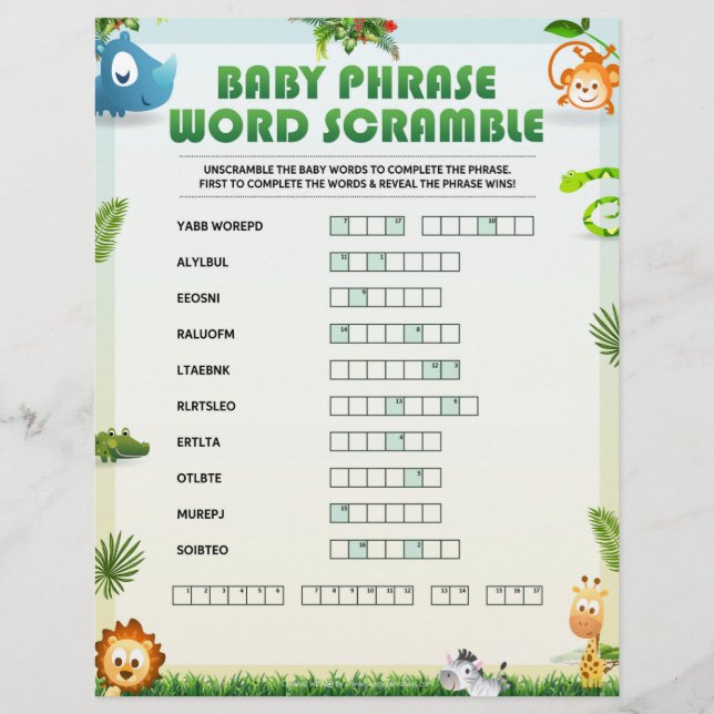 Scramble baby Phrase Ord [Djurtema] Brevhuvud (Framsida)