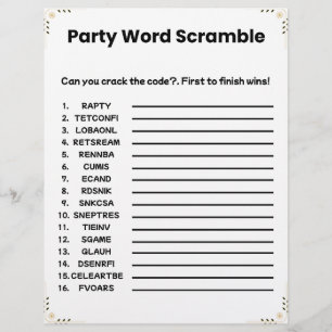 Scramble party Ord - utskrivbart spel Brevhuvud
