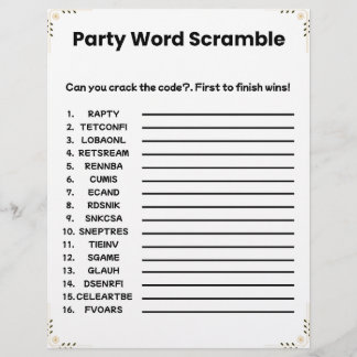 Scramble party Ord - utskrivbart spel Brevhuvud