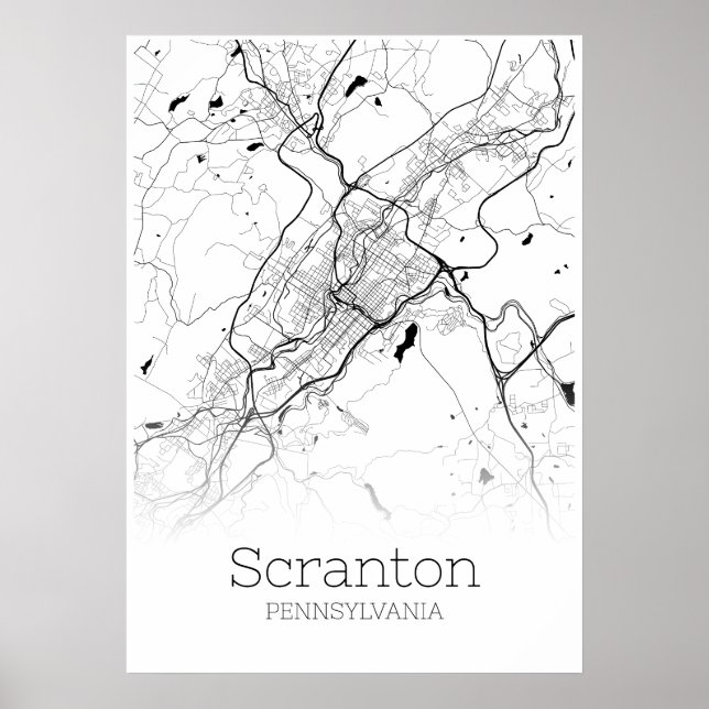 Scranton Karta - Pennsylvania - City Karta Poster (Framsidan)