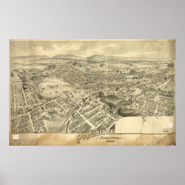 Scranton Pennsylvania 1892 Antique Panoramic Karta Poster (Framsidan)