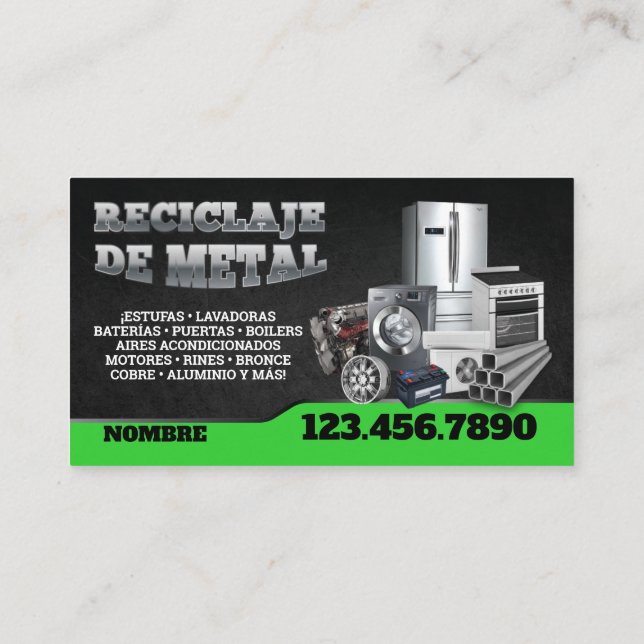 Scrap Metal Recycle English-Spanish Business Card Visitkort (Baksida)