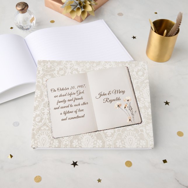 Scrapbook On Damask For Anniversary Party Gästböcker (Framsida Öppen)