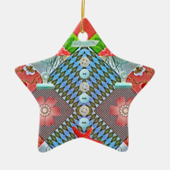 Scrapbookfröjdpapper knäppas gåvor för Crafters Julgransprydnad Keramik (Framsidan)