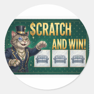 Scratch and Win Katt — Roligt Lotteri Biljett Katt Runt Klistermärke
