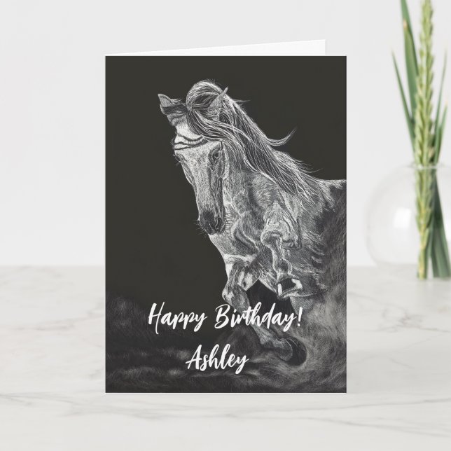 Scratchboard Art Lusitano Horse Birthday Card Tack Kort (Framsida)
