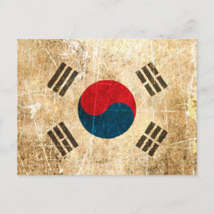 Scratched and Wored Vintage Sydkoreas Flagga Vykort