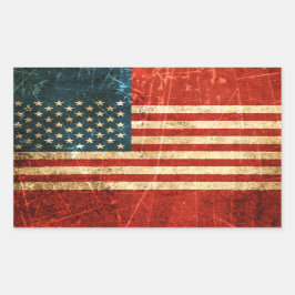 Scratched and World Vintage American Flagga Rektangulärt Klistermärke