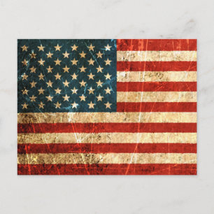Scratched and World Vintage American Flagga Vykort