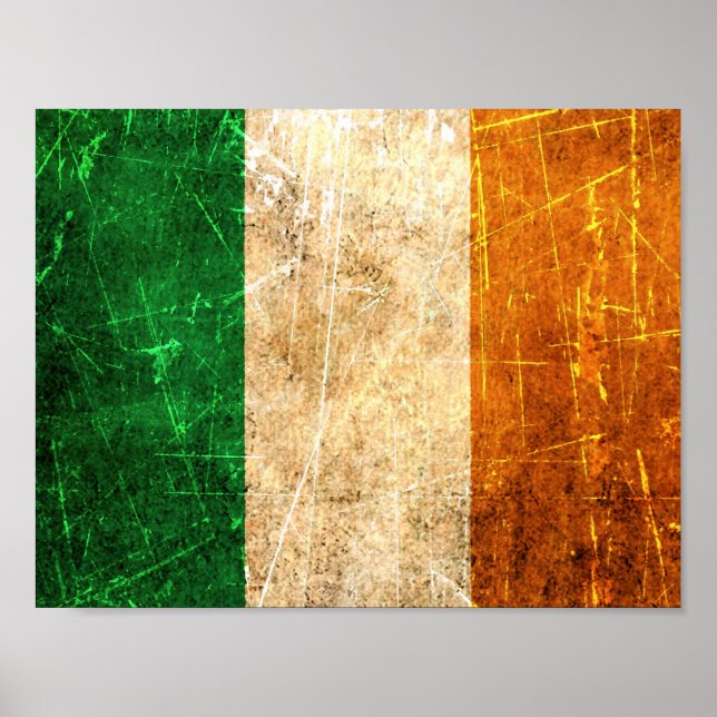 Scratched and World Vintage Irish Flagga Poster (Framsidan)