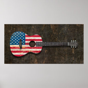Scratched and Worldwide American Flagga Acoustic G Poster