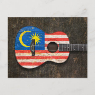 Scratched and Worn Malaysian Flagga Acoustic Guita Vykort