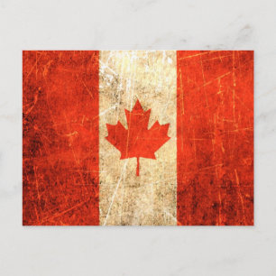 Scratched and Worn Vintage Canadian Flagga Vykort