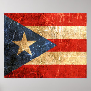 Scratched and Worn Vintage Puerto Rican Flagga Poster
