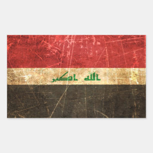 Scratched and Worred Vintage Iraks Flagga Rektangulärt Klistermärke